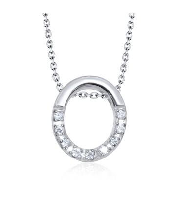 Oval CZ Setting Silver Necklace SPE-3202